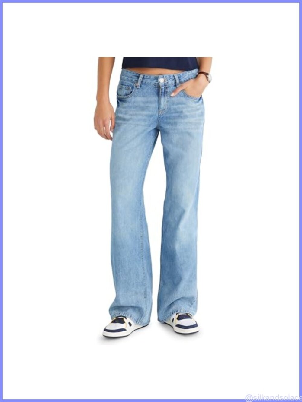 Aeropostale Womens Low Rise Baggy Wide Leg Recycled Cotton Jeans